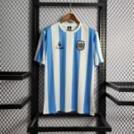 Argentina 1986 Home Jersey Front View – Retro Blue and White Striped Football Shirt