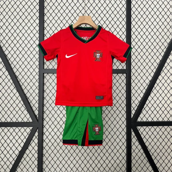 Portugal 2024 Kids Home Jersey Portugal red with green accents football shirt for children