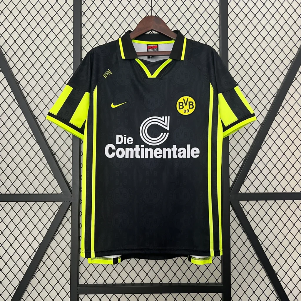 Borussia Dortmund 1996 away jersey neon yellow black vintage football shirt
