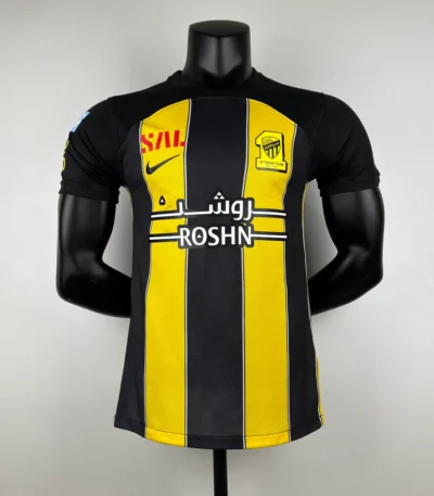 Al Ittihad 2023 home jersey black yellow stripes player edition football shirt