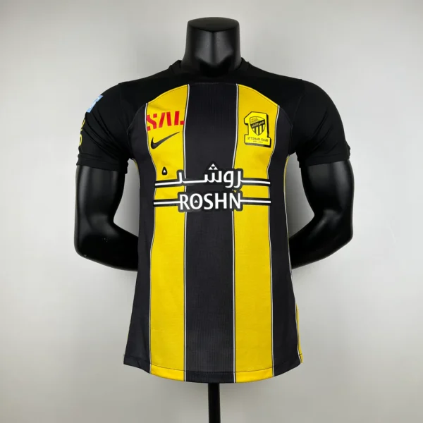 Al Ittihad 2023 home jersey black yellow stripes player edition football shirt
