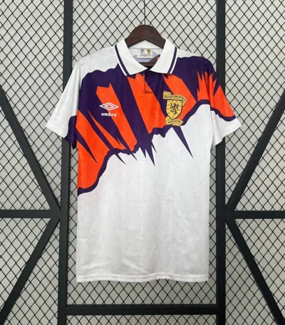 Scotland 1992-1993 Away Jersey white with purple and red geometric pattern Scotland national team football shirt