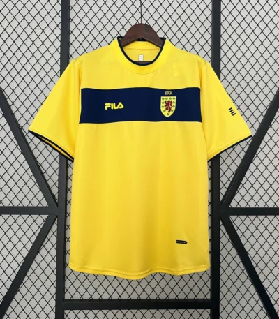 Scotland 2002 Away Jersey metallic gold with navy chest stripe Scotland national team football shirt