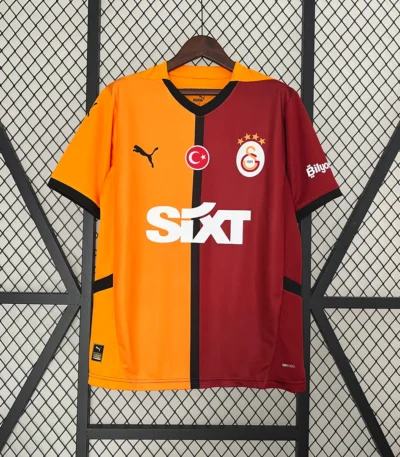 Galatasaray 2024-2025 Home Soccer Jersey in red and yellow, official football shirt with Mauro Icardi and Wilfried Zaha