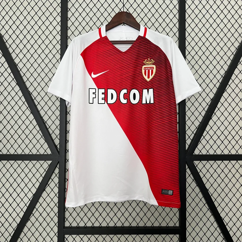 AS Monaco 2016-2017 home jersey red white diagonal vintage Monaco football shirt