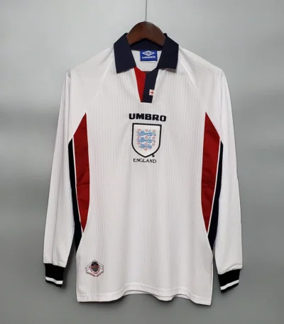 England 1998 Long Sleeve Jersey white retro football shirt