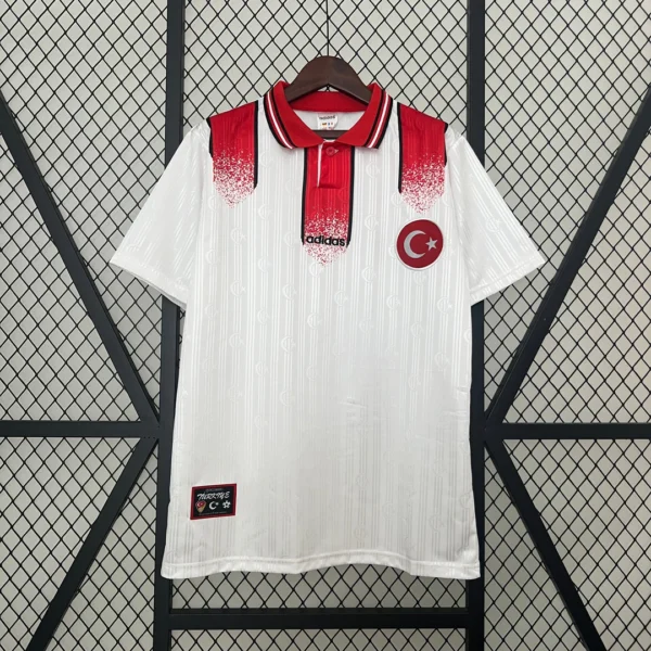 Turkey 1996 away jersey white vintage Turkey football shirt red chest band