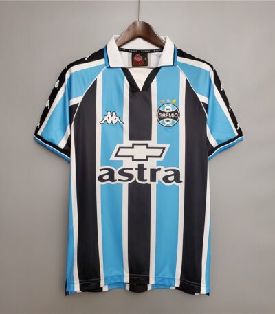 Gremio 1999-2000 home retro soccer jersey blue black white striped vintage Grêmio football shirt